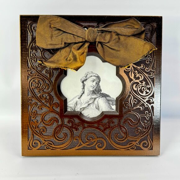 Metal Frame Ornate Bronze Tone with Bow 6.75 x 6.75" - Picture 2 of 9